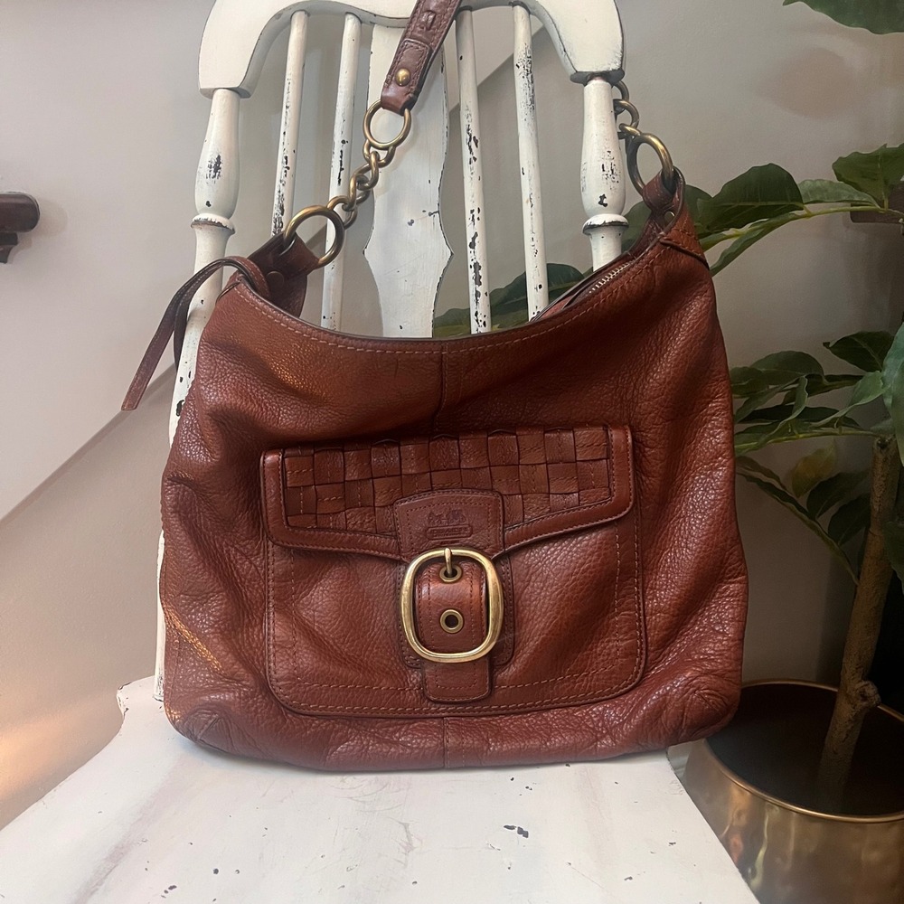 VTG Coach Bleecker hobo Brown Pebbled Leather Woven Shoulder Bag 12378